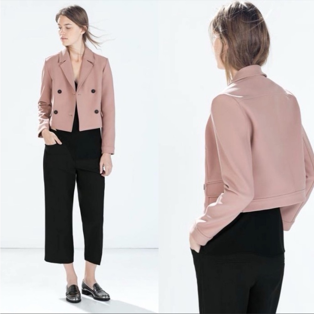 Zara Dusky Pink Blush Cropped Jacket Blazer, never worn